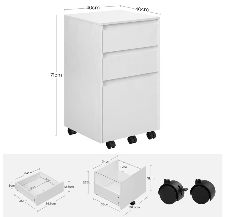 Mobiele Archiefkast met 3 Laden – Verrijdbare Printertafel en amp; Kantooropbergkast