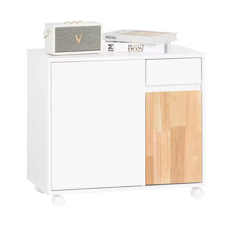 Mobiele Printertafel met Lade en Kast – Opbergmeubel op Wielen voor Kantoor en amp; Thuis