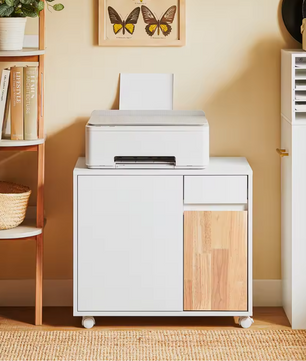 Mobiele Printertafel met Lade en Kast – Opbergmeubel op Wielen voor Kantoor en amp; Thuis