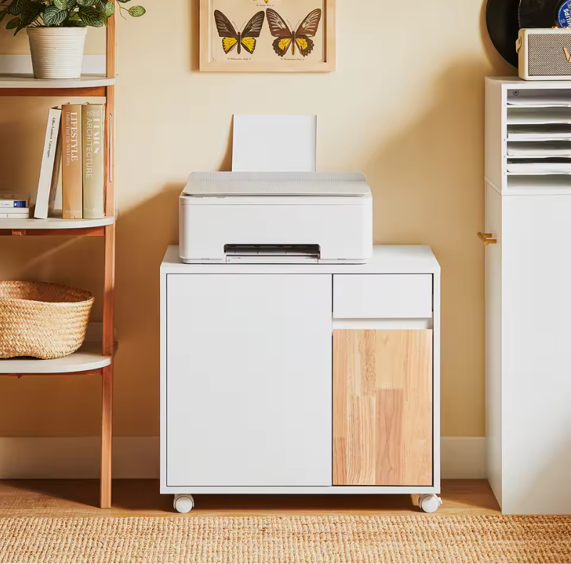 Mobiele Printertafel met Lade en Kast – Opbergmeubel op Wielen voor Kantoor en amp; Thuis