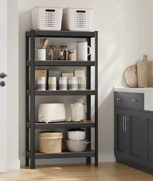 Industriële Opbergrekken Set van 2 – Stalen Plankenrek met Houten Legplanken