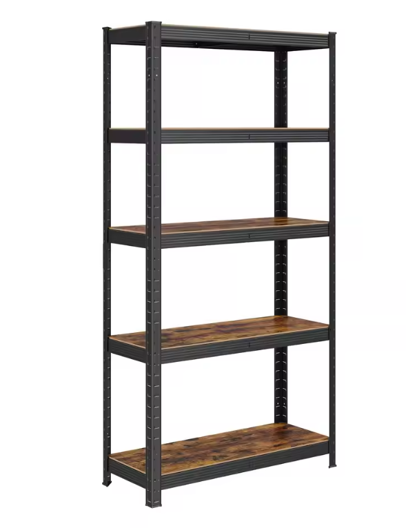 Industriële Opbergrekken Set van 2 – Stalen Plankenrek met Houten Legplanken