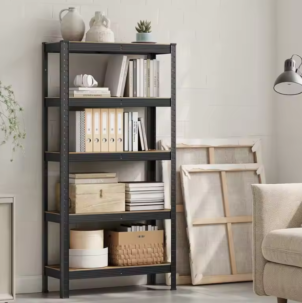 Industriële Opbergrekken Set van 2 – Stalen Plankenrek met Houten Legplanken