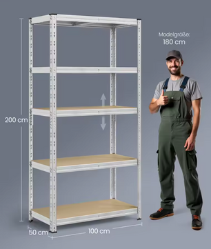 Robuust Opbergrek 50x100x200 cm – 5 Planken – 875 kg Draagkracht