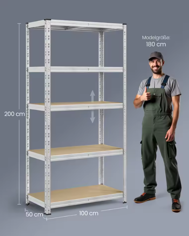 Robuust Opbergrek 50x100x200 cm – 5 Planken – 875 kg Draagkracht