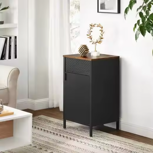 Industriële Metalen Opbergkast – Stalen Dressoir met Houten Deur