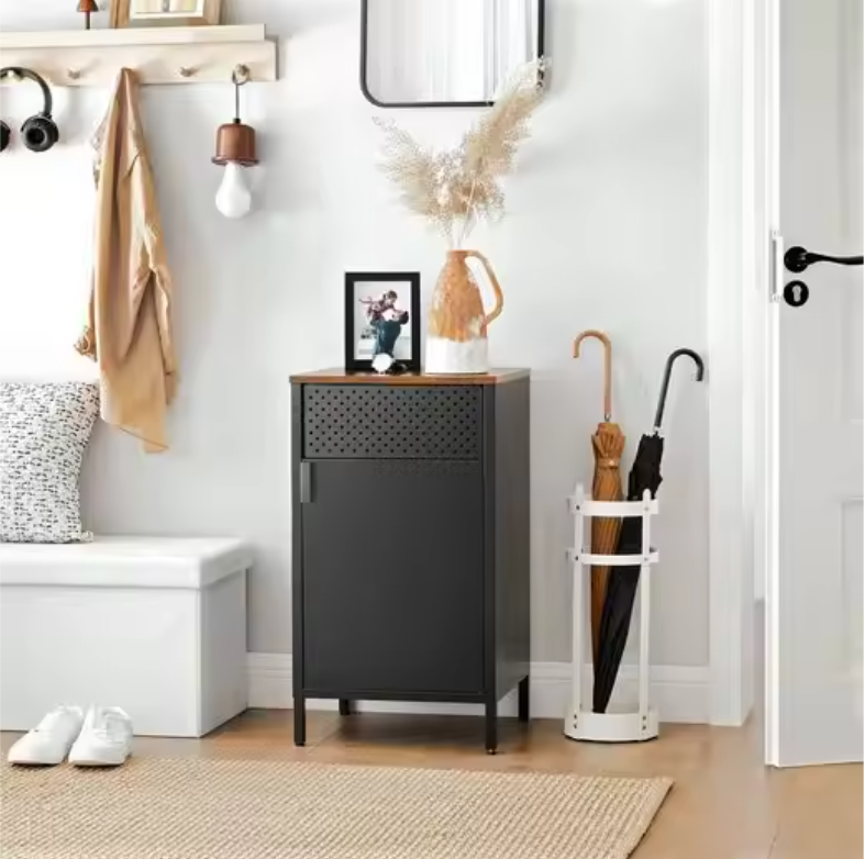 Industriële Metalen Opbergkast – Stalen Dressoir met Houten Deur