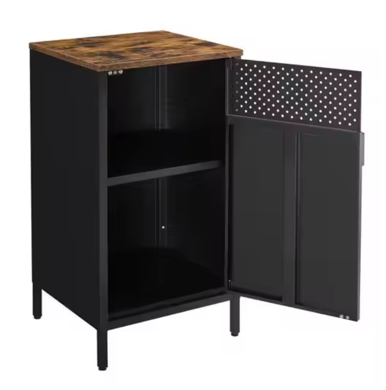 Industriële Metalen Opbergkast – Stalen Dressoir met Houten Deur