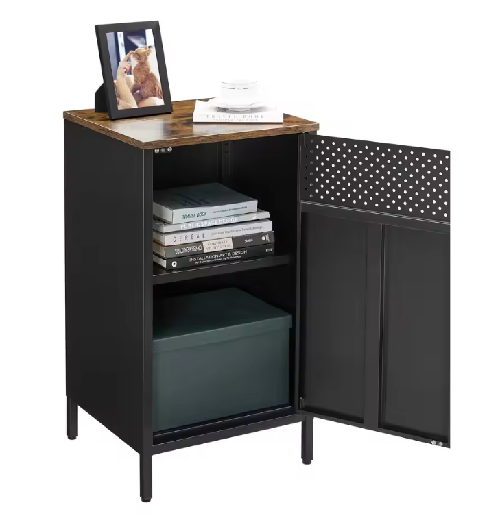 Industriële Metalen Opbergkast – Stalen Dressoir met Houten Deur