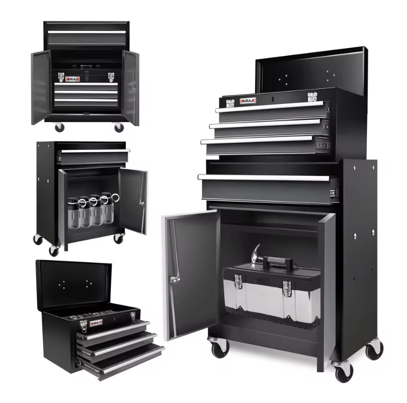 Gereedschapskast met Wielen – 2-in-1 Verrijdbare Gereedschapswagen met Laden en Deuren