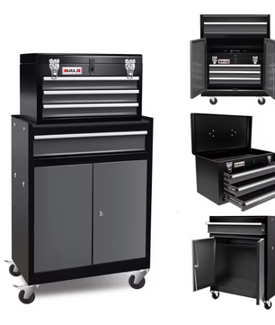 Gereedschapskast met Wielen – 2-in-1 Verrijdbare Gereedschapswagen met Laden en Deuren