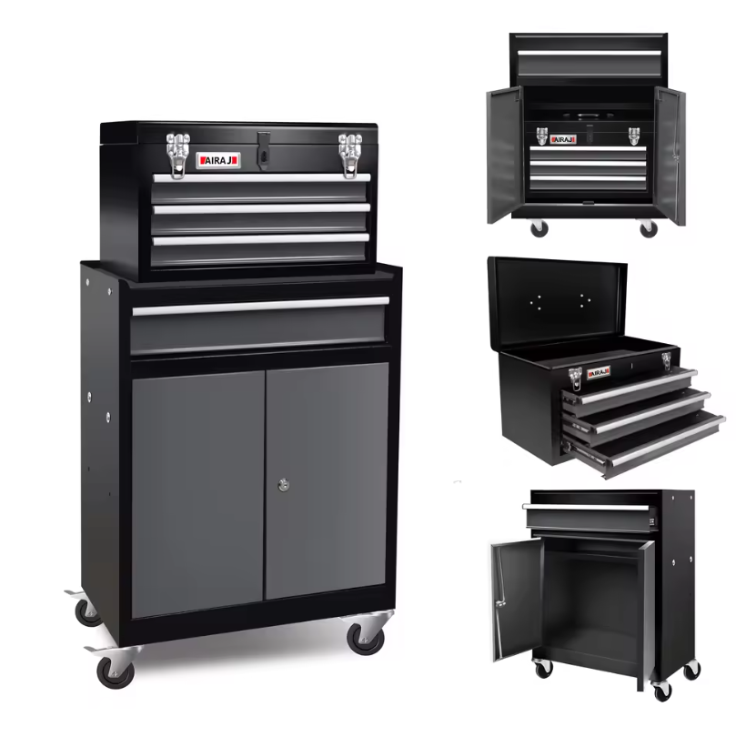 Gereedschapskast met Wielen – 2-in-1 Verrijdbare Gereedschapswagen met Laden en Deuren