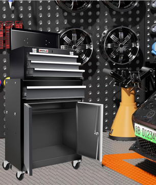 Gereedschapskast met Wielen – 2-in-1 Verrijdbare Gereedschapswagen met Laden en Deuren