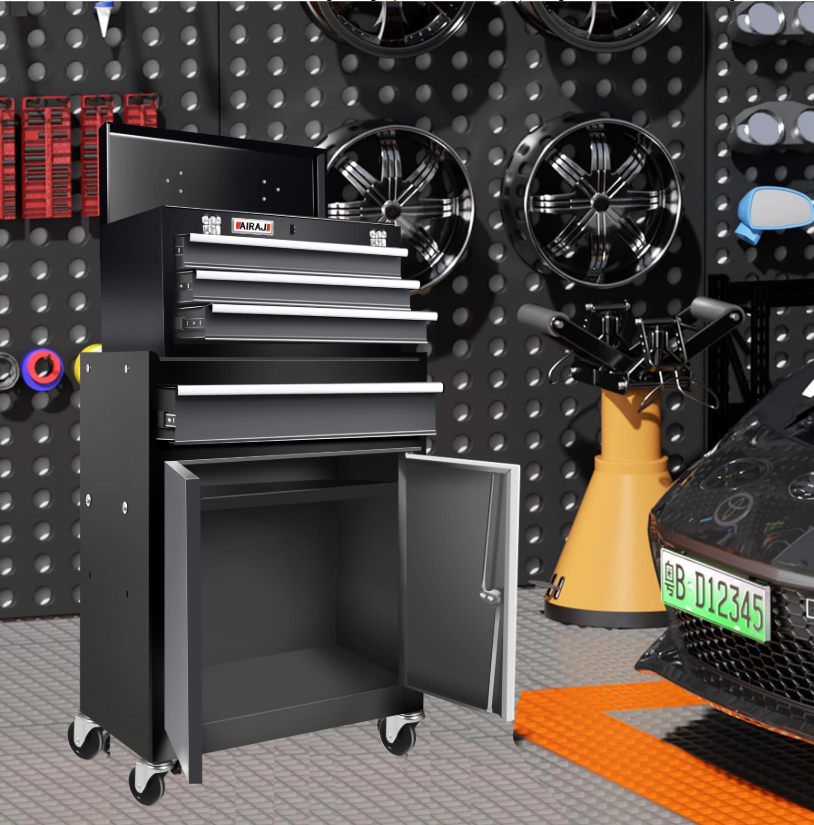 Gereedschapskast met Wielen – 2-in-1 Verrijdbare Gereedschapswagen met Laden en Deuren