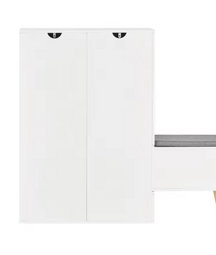 Schoenenbank met 2 Kleppen, 2 Deuren en 2 Lades – Witte Schoenenkast met Zitbank en Wandplank voor Hal en Entree
