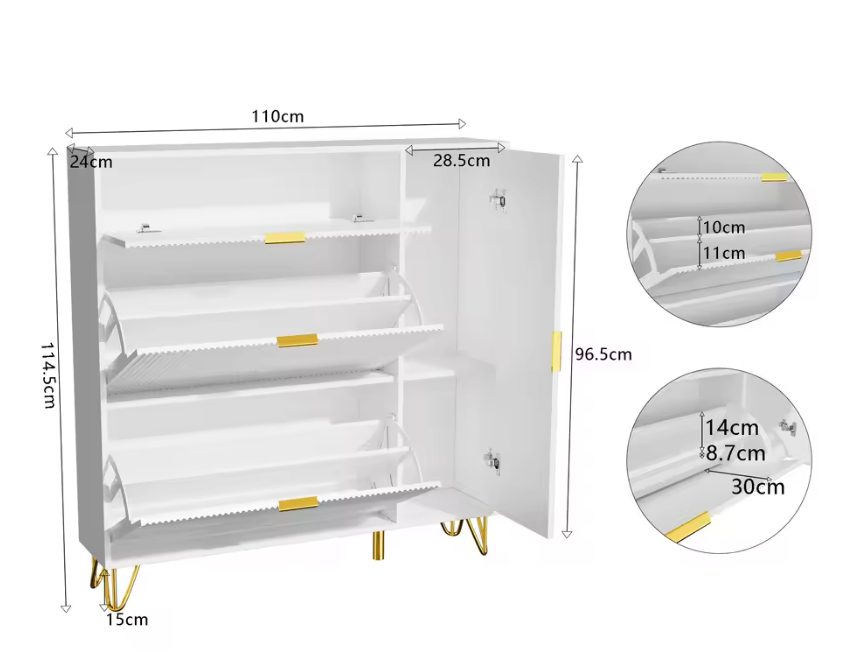 Smal Schoenenrek met 3 Deuren en Lade – Wit, Modern