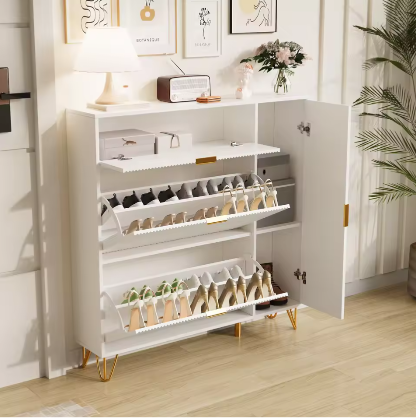 Smal Schoenenrek met 3 Deuren en Lade – Wit, Modern