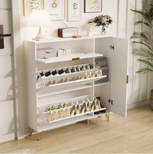 Smal Schoenenrek met 3 Deuren en Lade – Wit, Modern