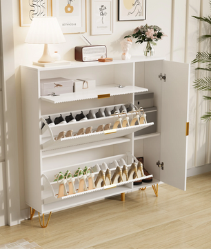 Smal Schoenenrek met 3 Deuren en Lade – Wit, Modern