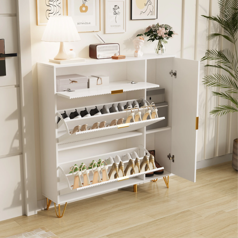 Smal Schoenenrek met 3 Deuren en Lade – Wit, Modern