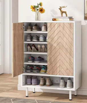 Schoenenkast met 6 Lagen en Deuren – Wit/Bruin