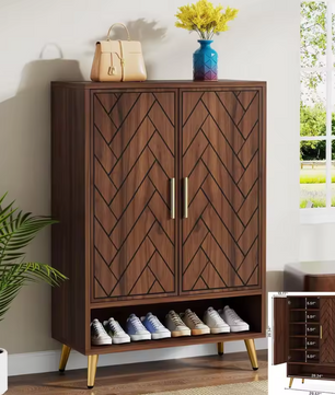 Schoenenkast met 6 Lagen en Deuren – Wit/Bruin