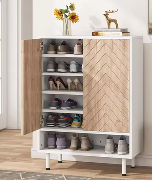 Schoenenkast met 6 Lagen en Deuren – Wit/Bruin