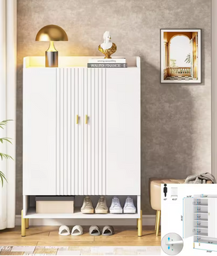 Schoenenkast met 6 Lagen en Deuren – Wit/Bruin