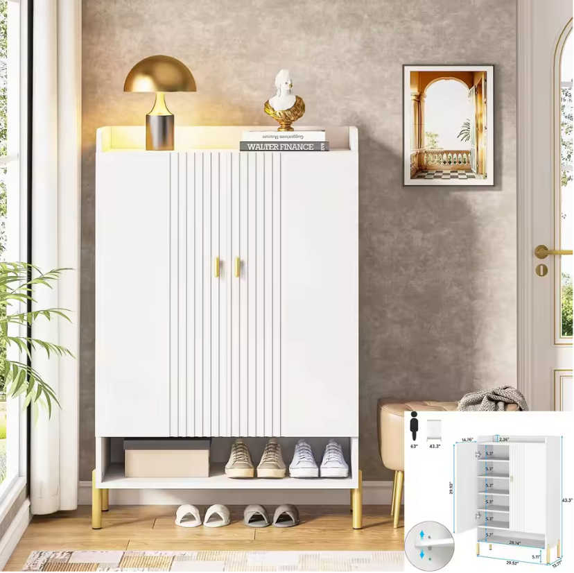 Schoenenkast met 6 Lagen en Deuren – Wit/Bruin