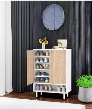 Schoenenkast met 6 Lagen en Deuren – Wit/Bruin