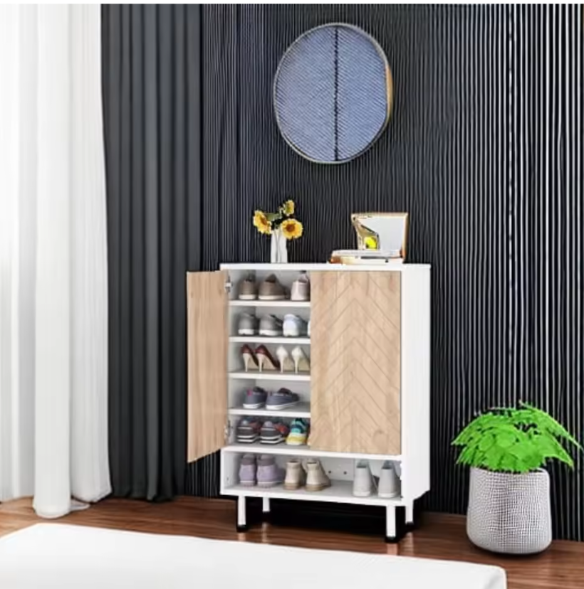 Schoenenkast met 6 Lagen en Deuren – Wit/Bruin