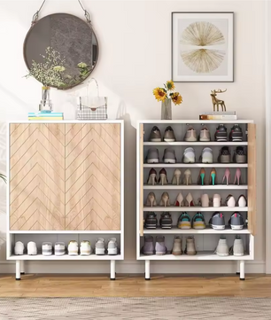 Schoenenkast met 6 Lagen en Deuren – Wit/Bruin