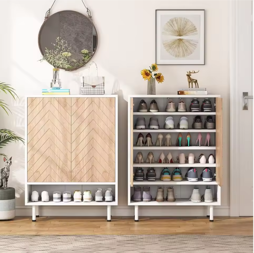 Schoenenkast met 6 Lagen en Deuren – Wit/Bruin