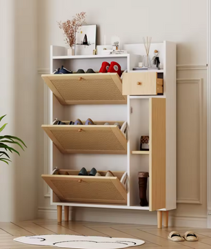 Houten Schoenenkast met Rotan Deuren en Lades