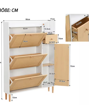 Houten Schoenenkast met Rotan Deuren en Lades