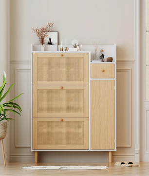 Houten Schoenenkast met Rotan Deuren en Lades