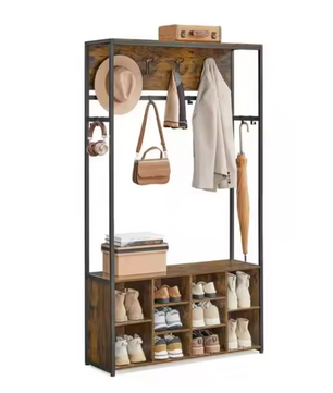 Kapstok met Bank en Schoenenrek – 4-in-1 Garderobe Rek