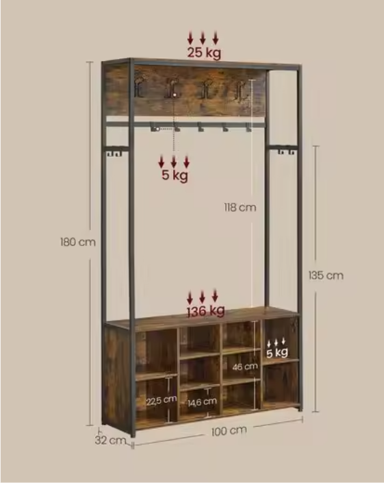 Kapstok met Bank en Schoenenrek – 4-in-1 Garderobe Rek