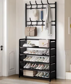 Kapstok met Schoenenrek en 8 Haken – 5-Laags