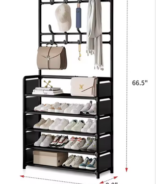 Kapstok met Schoenenrek en 8 Haken – 5-Laags
