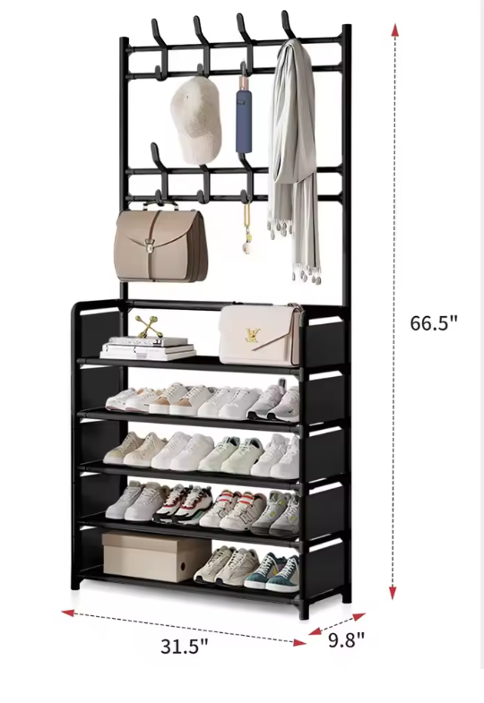 Kapstok met Schoenenrek en 8 Haken – 5-Laags