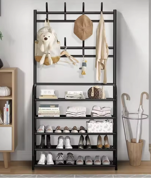 Kapstok met Schoenenrek en 8 Haken – 5-Laags