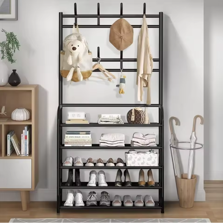 Kapstok met Schoenenrek en 8 Haken – 5-Laags