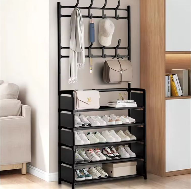 Kapstok met Schoenenrek en 8 Haken – 5-Laags