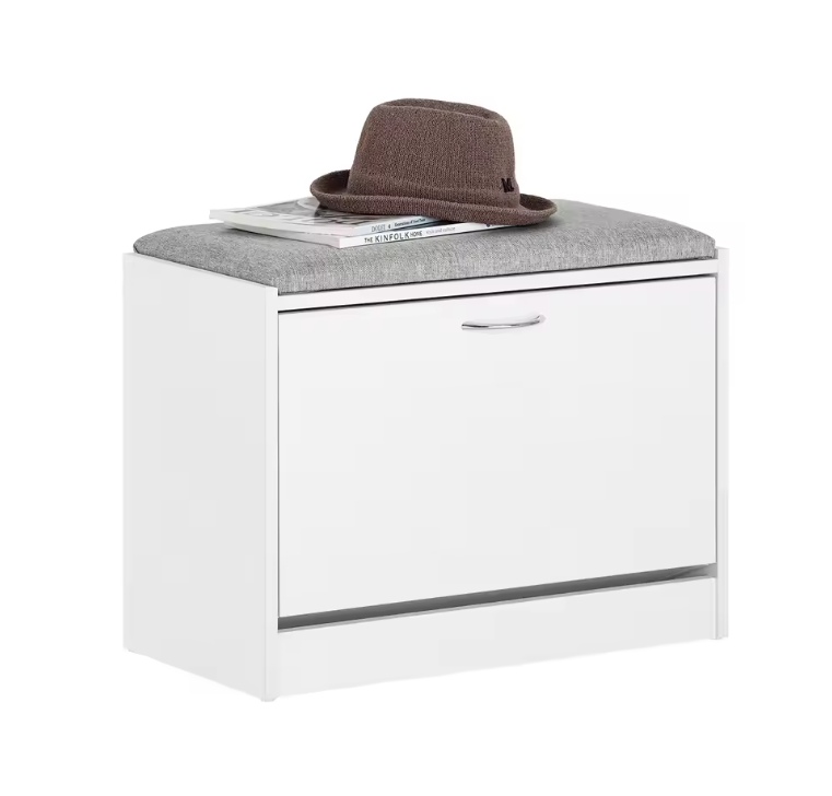 Schoenenbank met Opklapbare Zit en Opbergvak – Wit – Compact 60 cm
