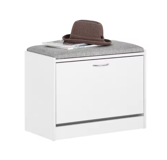 Schoenenbank met Opklapbare Zit en Opbergvak – Wit – Compact 60 cm