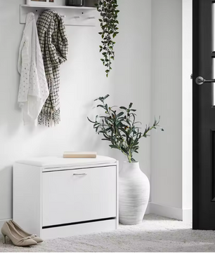 Schoenenbank met Opklapbare Zit en Opbergvak – Wit – Compact 60 cm