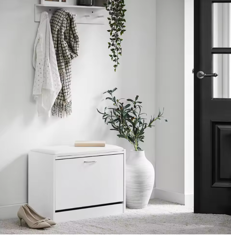 Schoenenbank met Opklapbare Zit en Opbergvak – Wit – Compact 60 cm