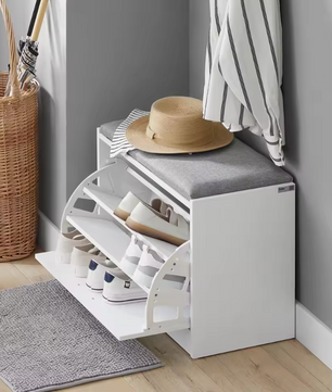 Schoenenbank met Opklapbare Zit en Opbergvak – Wit – Compact 60 cm