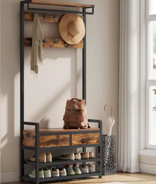 Kapstok met Schoenenbank en Opberglades – 6-in-1 Halmeubel
